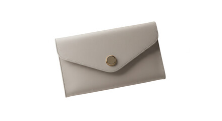 Light beige leather wallet with gold button on transparent background