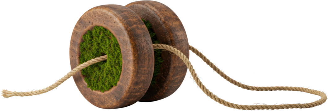 Rustic Wooden Yo yo with Moss Accents and Natural Rope Eco Friendly Toy