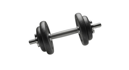 Pair of dumbbells with silver bar and black rubber weights isolated on transparent background