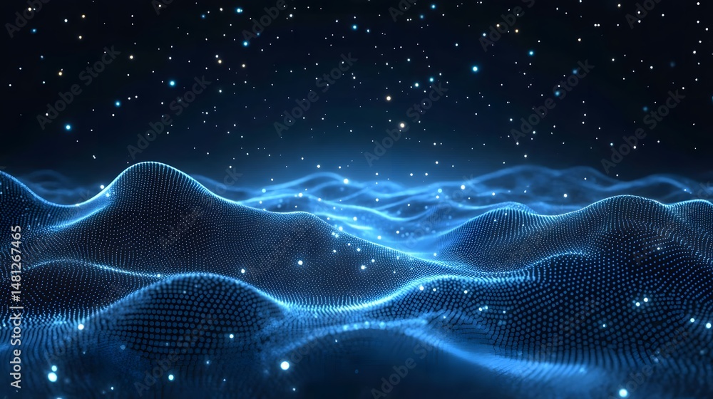 Aufkleber dreamy blue dot landscape against a dark backdrop evokes celestial realms or digital data visualizat