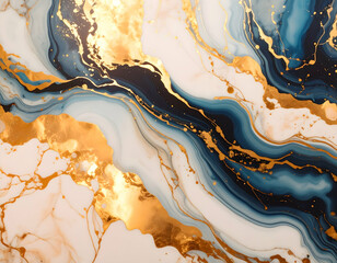 Abstract Blue and White Marble Texture with Gold Streaks Background Pattern in Luxury Design