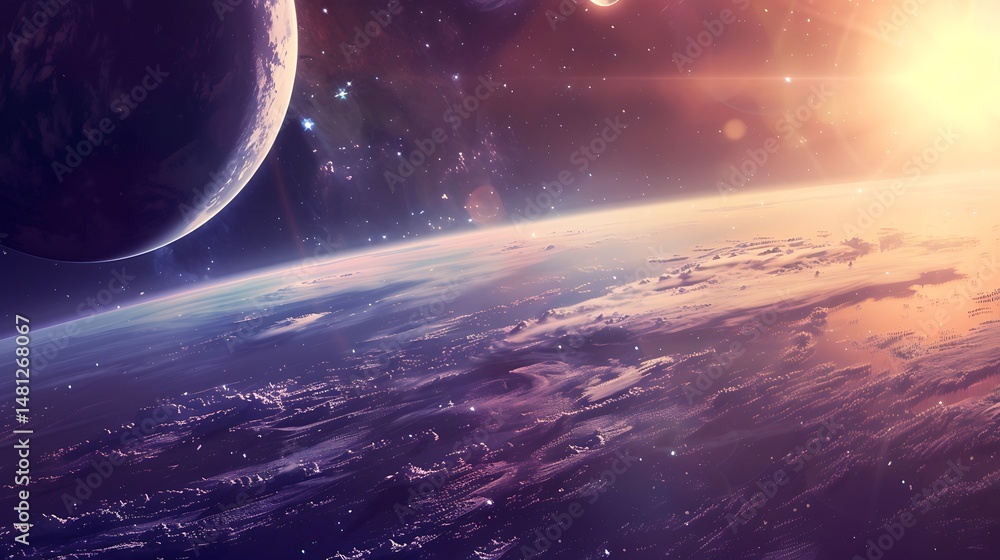 Poster planets and stars in the outer space with digital pixel art style