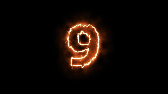 Fire text 9 number icon on background tranaparent, with alpha channel