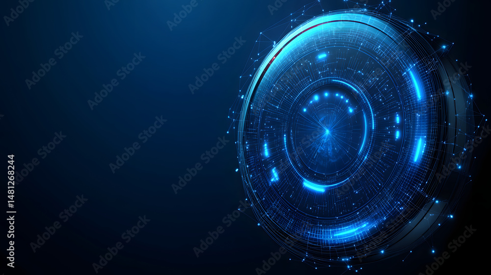 Poster futuristic digital display featuring a glowing 