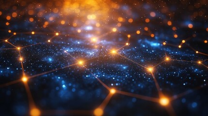 Obraz premium Abstract Network Connection Digital Technology Background Orange Blue Glowing Lines Dots
