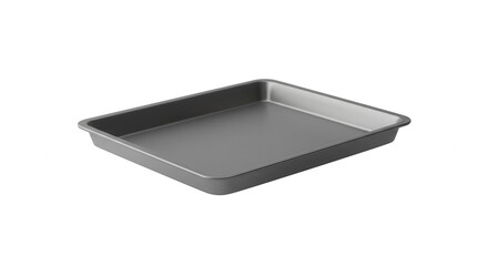 Rectangular dark non-stick baking tray with raised edges on transparent background