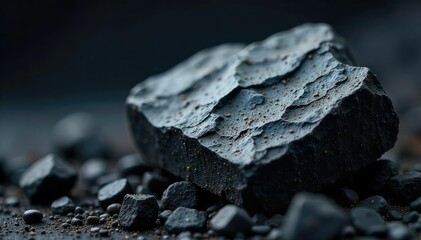 Fototapeta premium Close-up view of a piece of coal, showcasing its texture and dark color , black coal, resource