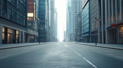 Urban Landscape: A Street View of Modern Buildings and Empty Road