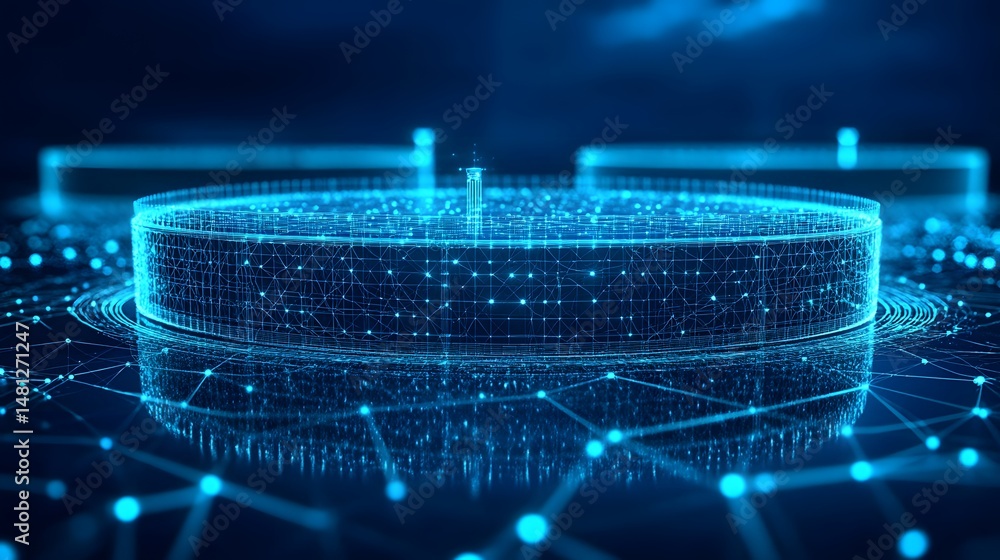 Aufkleber futuristic network of glowing lines and nodes forms interconnected structures. data flows through a 