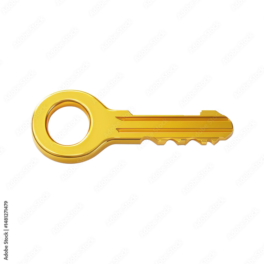 Poster golden key security access unlock safety lock metal open secure entry solution illustration object