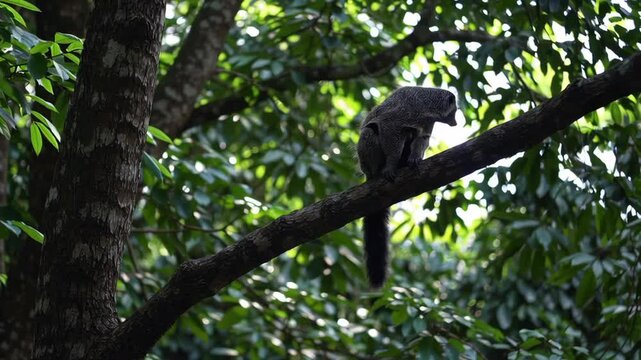 Milne-edwards' sportive lemur perched on branch, looking around