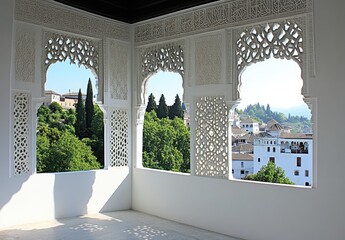 Ornate Courtyard with Garden Views