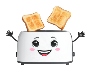 Cute Cartoon Toaster with Toasted Bread