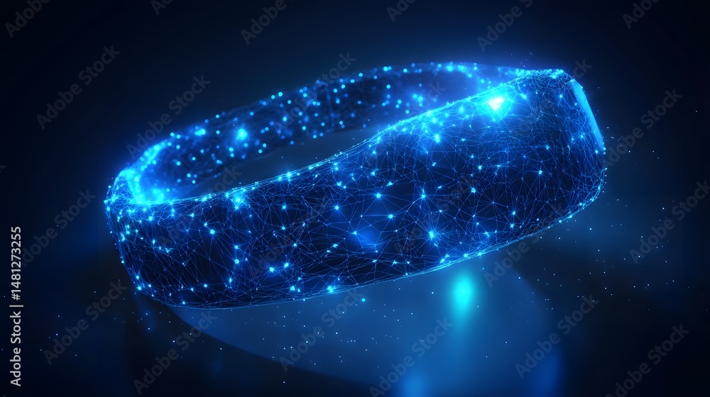 Leinwandbilder futuristic ring of interconnected blue light points creates a web-like network. advanced technology 
