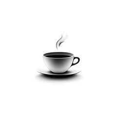 Obraz premium Hot coffee in a white cup and saucer. Steam rising