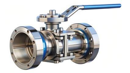 Detailed view of a cross-sectional ball valve in a pipe with fluid flowing through it, showcasing the internal mechanisms and valve stem , fluid flow, mechanical
