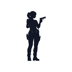 Female secret agent holding gun silhouette
