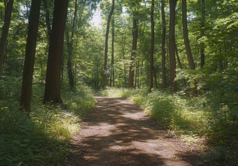 Obraz premium Forest Path Scene A Tranquil Summer Day