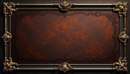 Intricate Victorian banner, dark wood, gilded accents, illustration, graphic, wood