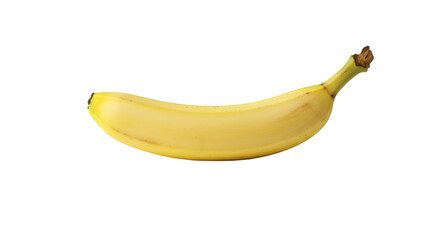 Single ripe banana with brown stem on transparent background