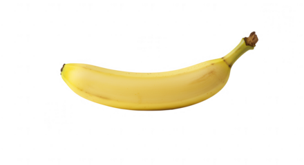 Single ripe banana with brown stem on transparent background