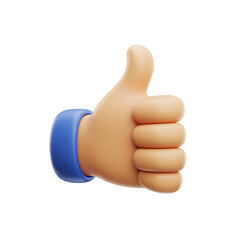 3D Render of Thumbs Up Hand Gesture with Blue Wristband on Transparent Background