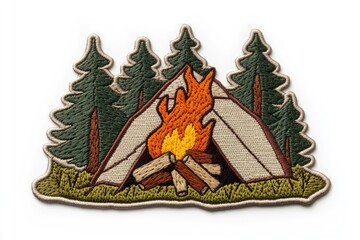 Campfire under a tent in forest