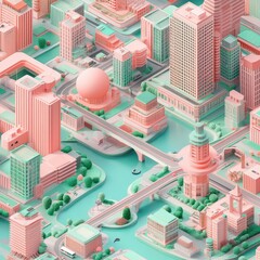 Pastel cityscape aerial view