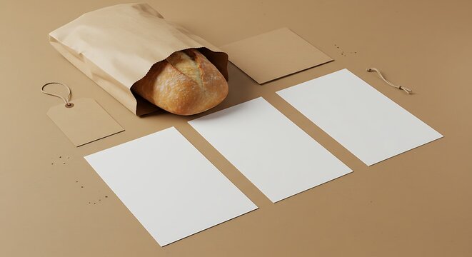 Elegant bakery branding mockup featuring sourdough bread and stationery elements