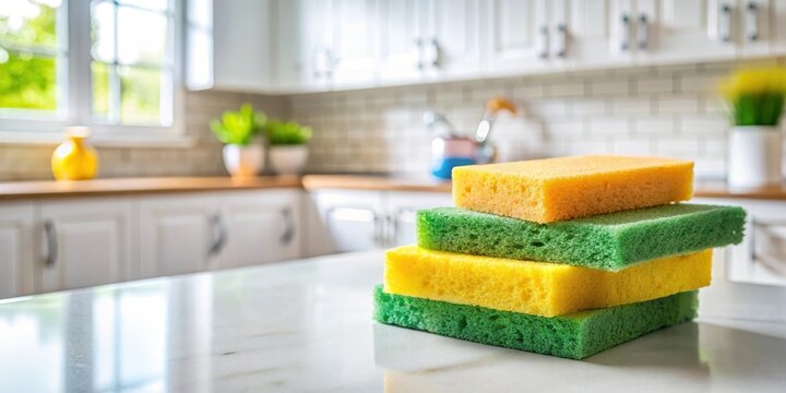 Scouring Sponges on Kitchen Counter, sponge, home,  sponge, home, kitchen organization