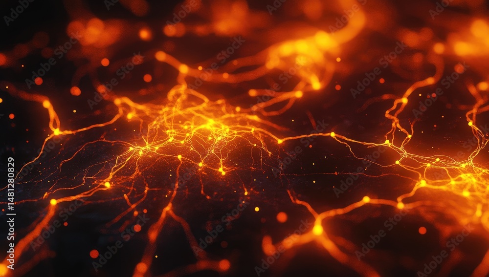 Poster fiery neural network. abstract glowing network