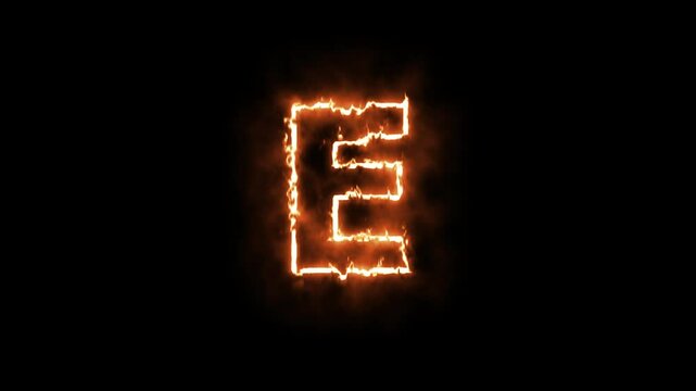 Animated Flaming letter 'E' in transparent background, with alpha channel