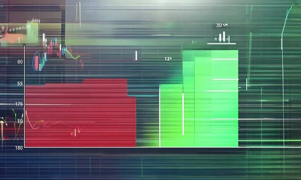 Digital bar graph with growing business concept from red to green. Technological diagram with grid. Abstract background.