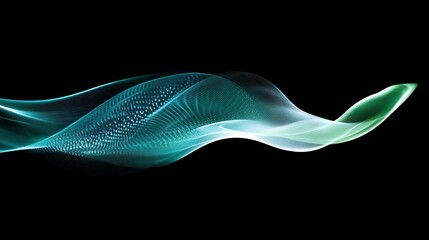 Abstract turquoise and green flowing lines on black background