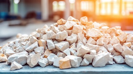 Pile of light beige and pale orange construction rubble.