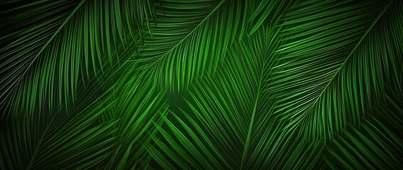 Dark green background with a pattern of small lines in the form of palm leaves, a seamless texture for textile design, or a pattern wallpaper. Vector illustration. Flat lay. Flat vector illustration