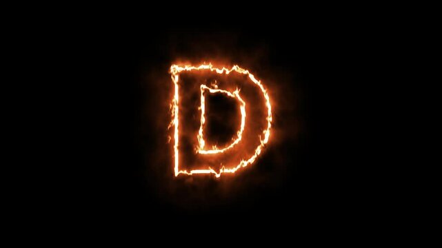 Animated Flaming letter 'D' in transparent background, with alpha channel