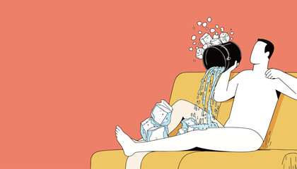 Man Pouring Ice Water on Himself