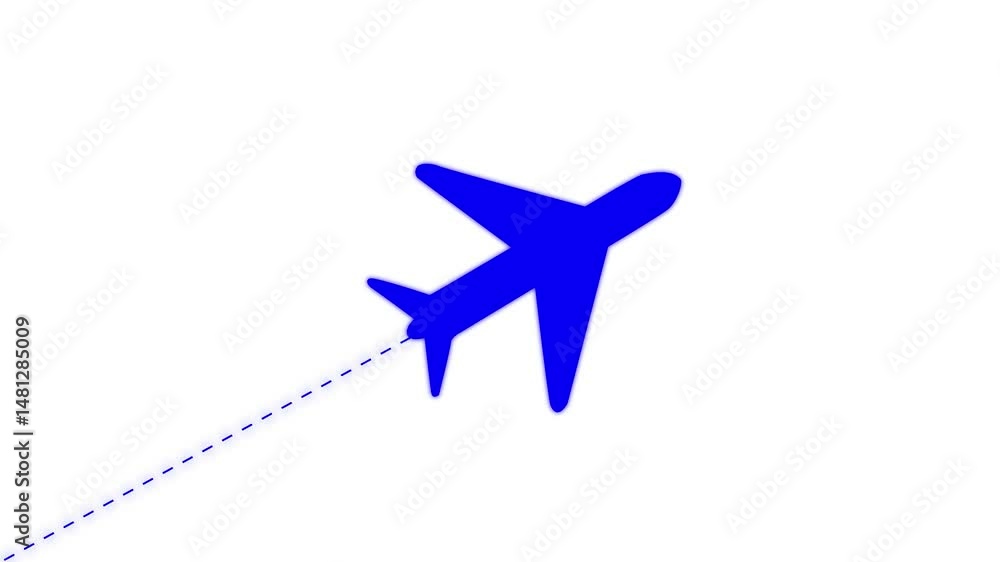 Poster airplane line path animation, air plane flight route with start point, airplane running on dash trac