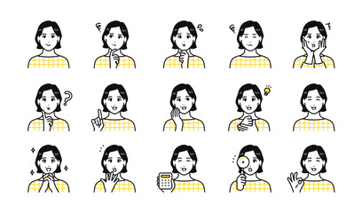 おしゃれな中年女性の表情アイコンセット