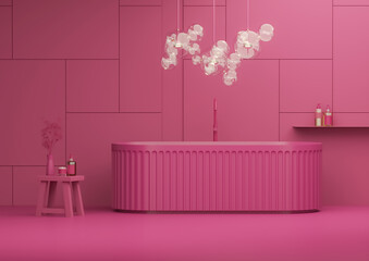 Viva Magenta bathroom interior color of the year. crimson red burgundy color. Template modern design interior home. 3D rendering	