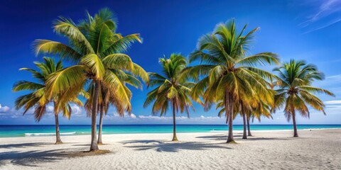 Obraz premium Tropical palm trees sway gently in the breeze on Varadero beach's pristine white sand , palm tree