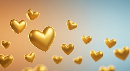 Golden Hearts Floating on Gradient Background
