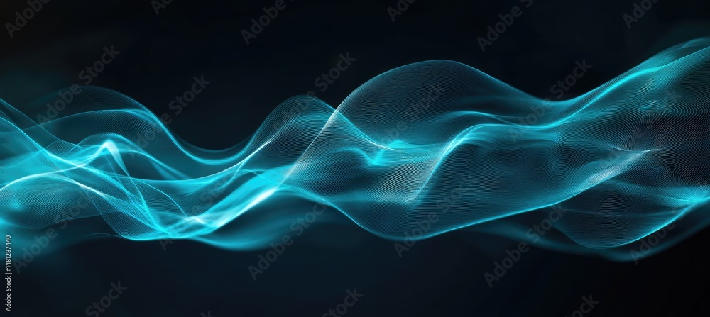 Poster abstract design featuring flowing waves in varying shades of blue and teal. creating a soothing back