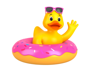 Animated Yellow Duck in Pink Donut Ring Sunglasses