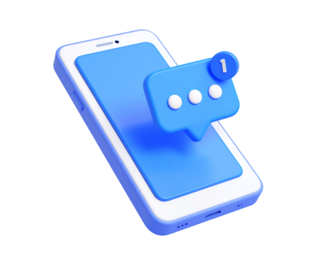 3D Smartphone with Blue Notification Speech Bubble