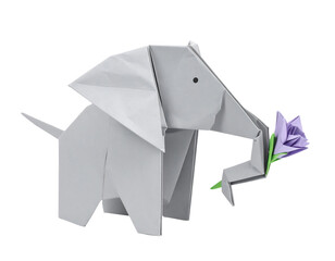 Origami Elephant Holding Flower