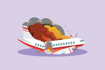 Plane Crash Concept. Colored flat vector illustration isolated
