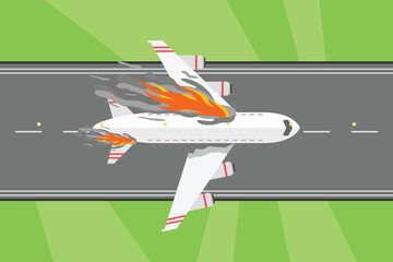 Plane Crash Concept. Colored flat vector illustration isolated