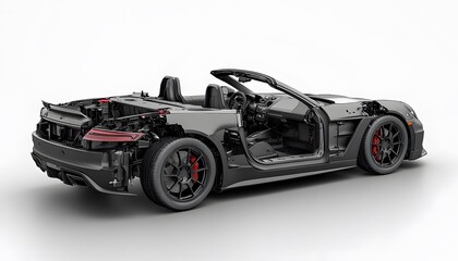 Detailed  view of an open sports car's internal structure.